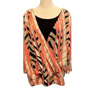 Chico's Coral and Black Striped Blouse